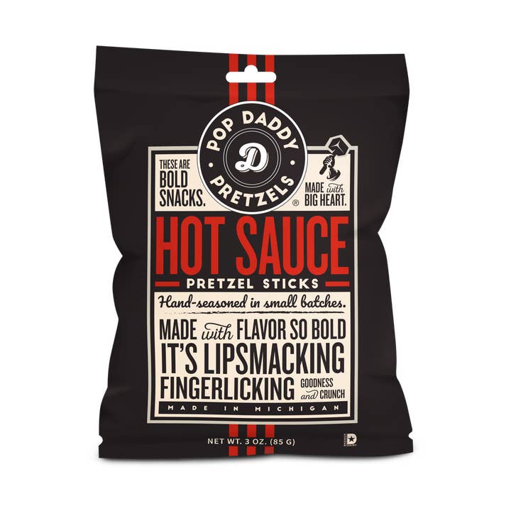Pop Daddy – Hot Sauce Seasoned Pretzels 3.0oz for wholesale by Pop Daddy Snacks