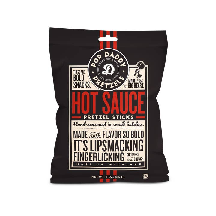 Pop Daddy – Hot Sauce Seasoned Pretzels 3.0oz for wholesale by Pop Daddy Snacks