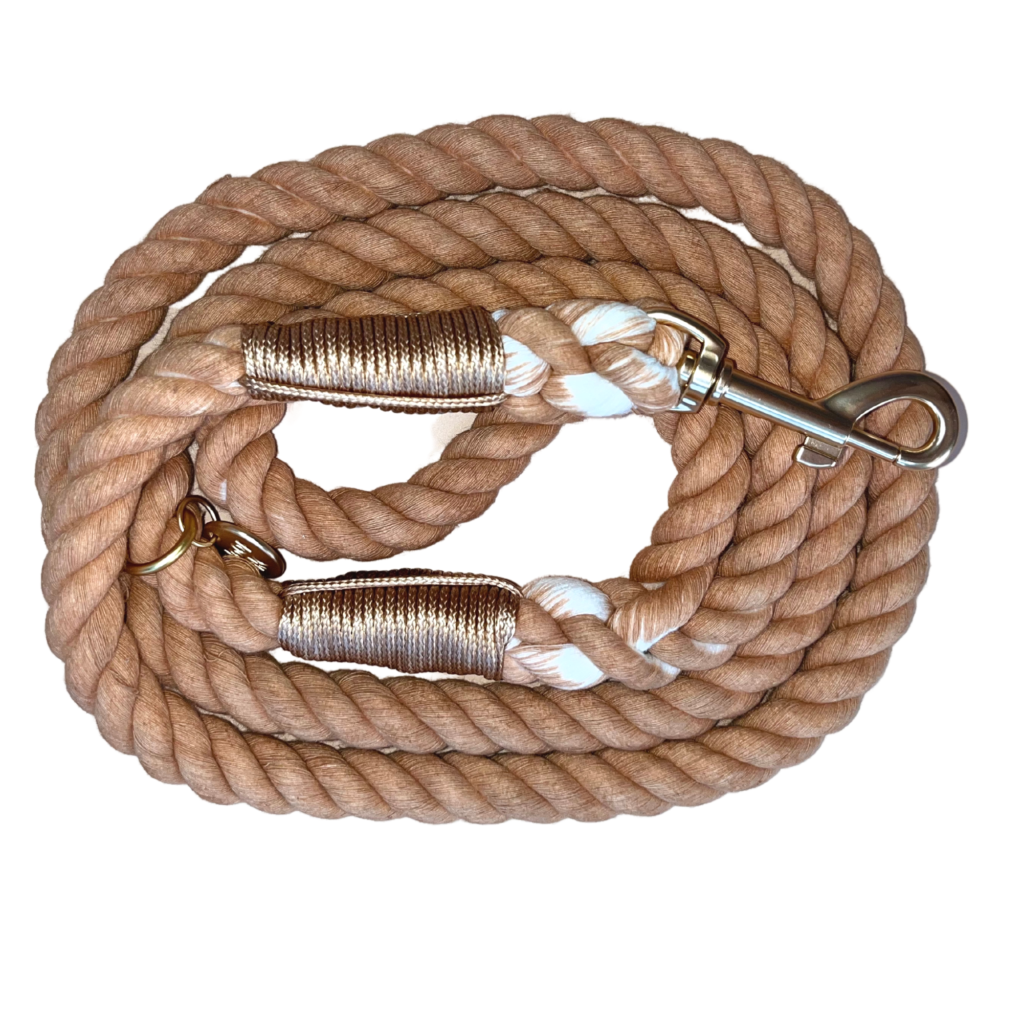 WOOF INC - Vente Laisse – chien - Laisse corde pour chien nude caramel avec ferrures dorées2