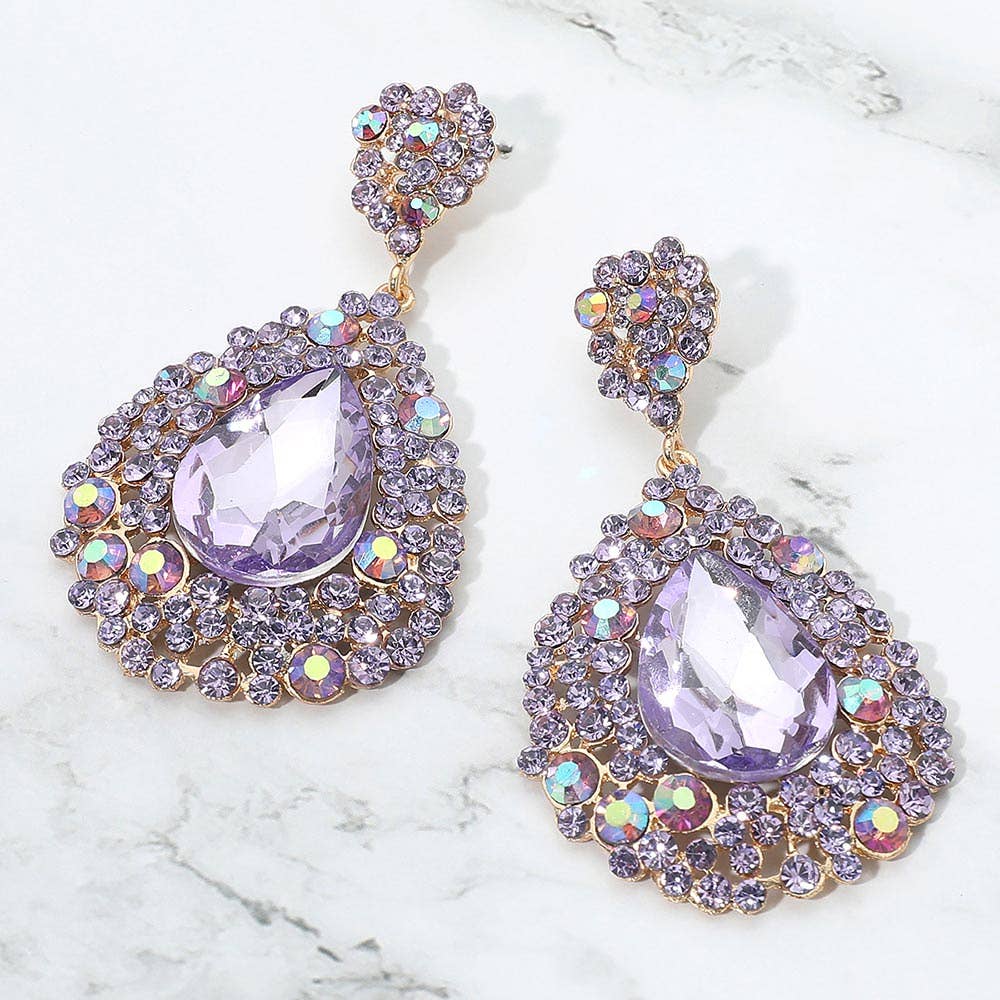 Sensibling Corp. - Wholesale Dangle Earrings - Teardrop Rhinestone Embellished Dangle Evening Earrings0