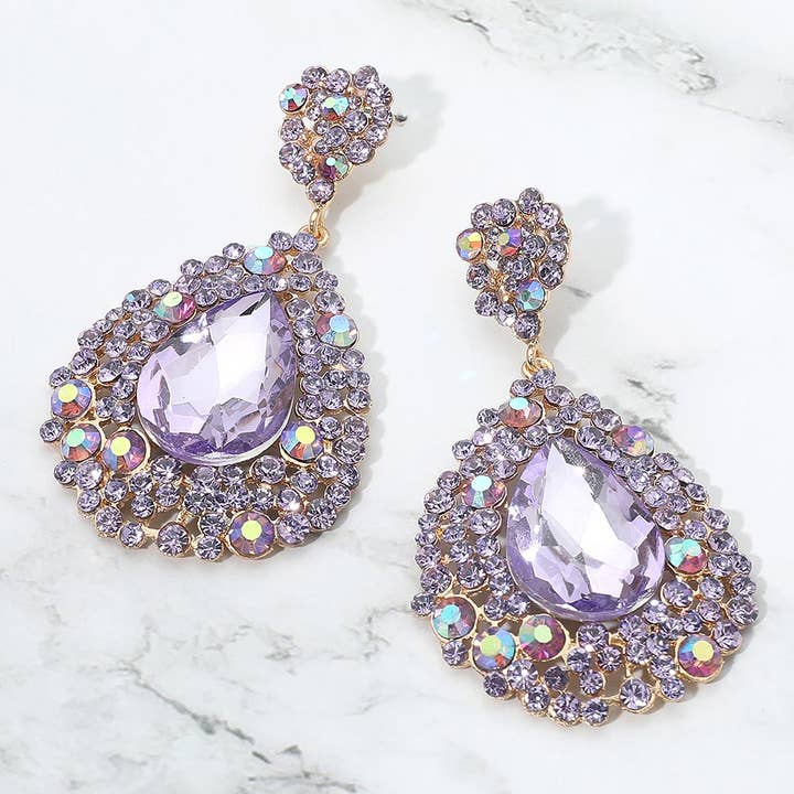 Sensibling Corp. - Wholesale Dangle Earrings - Teardrop Rhinestone Embellished Dangle Evening Earrings