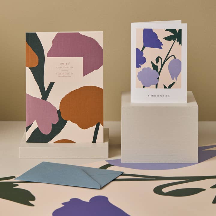 Ink & Bloom – wholesale Birthday card – Birthday Wishes Floral Blooms Card Blue4