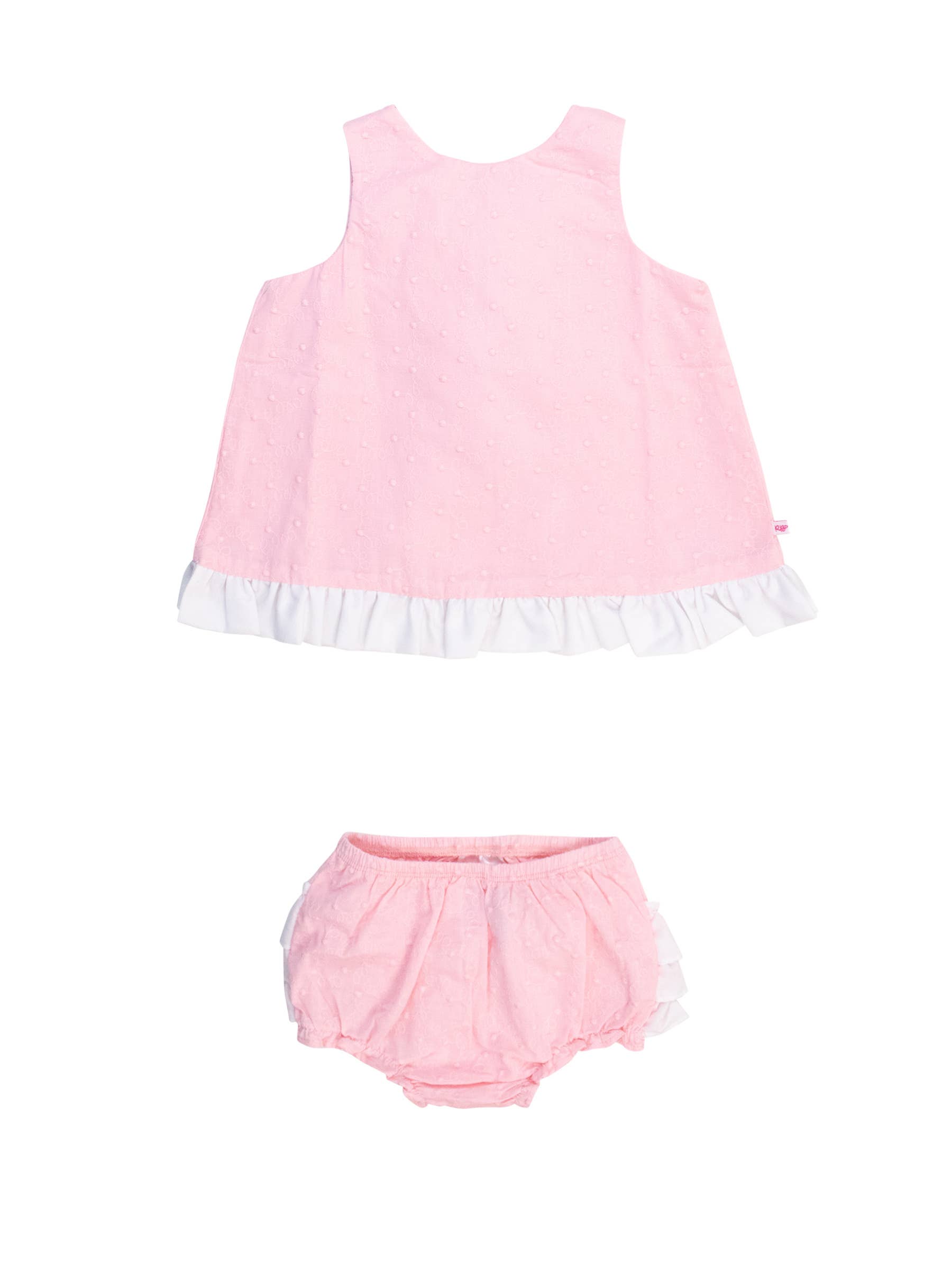 Baby Girls Pink & White Swiss Dot Swing Top & Bloomer Set for wholesale on Faire0