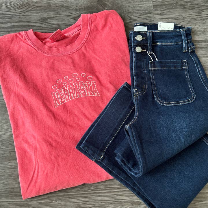 (CUSTOMIZABLE) Nebraska Hearts Embroidered Tee/Sweatshirt for wholesale by West Anna Designs