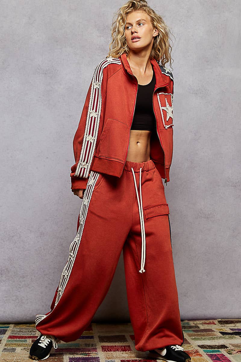 Pol Clothing - Wholesale Jacket - Women's - Long sleeve French terry star patch striped elastic jacket6