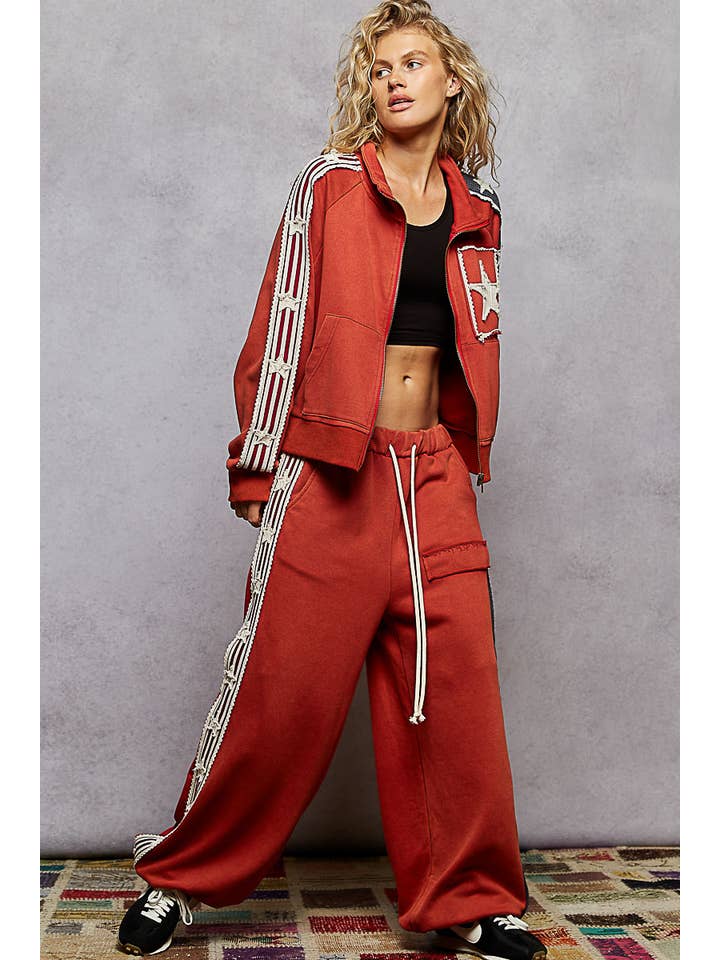 Pol Clothing - Wholesale Jacket - Women's - Long sleeve French terry star patch striped elastic jacket6