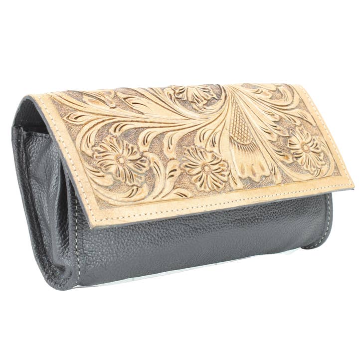 Portefeuille à rabat avec filigrane floral occidental ABLW-1007 pour la vente par Leather Impressions Inc
