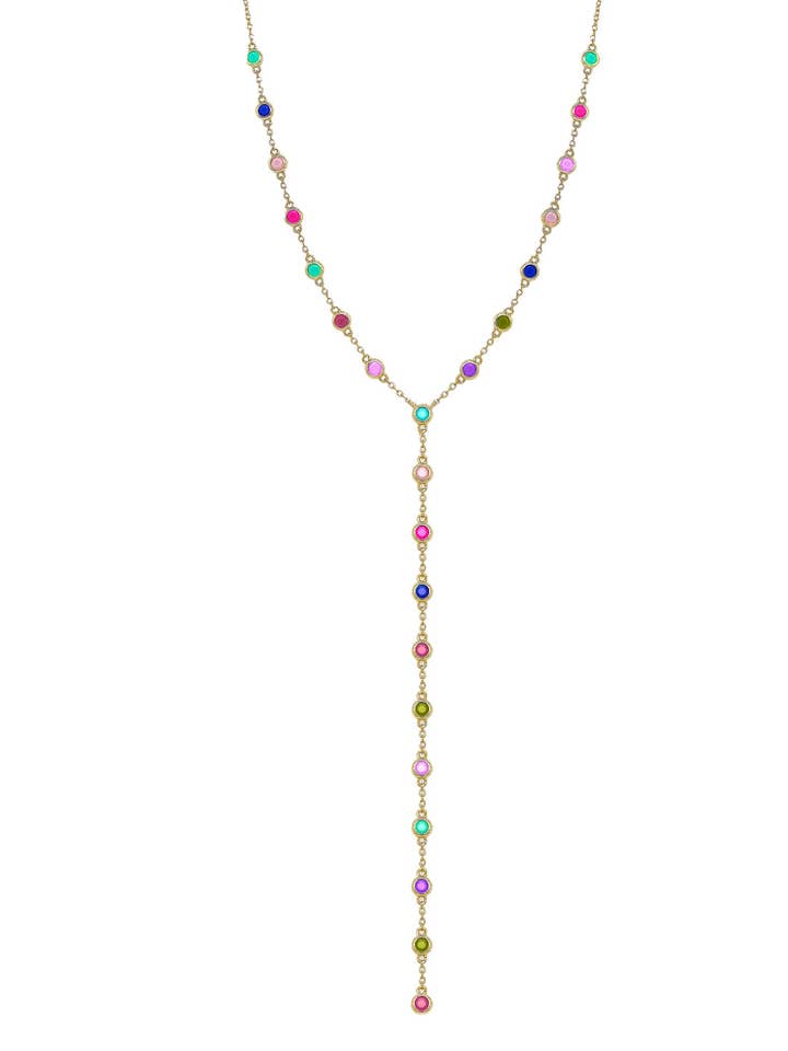 Rainbow Bezel Lariat Necklace for wholesale by ALEXIS DAOUD JEWELRY
