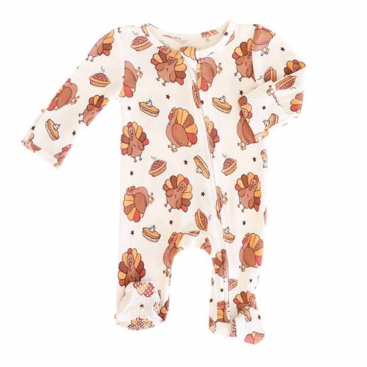 Caden Lane - Wholesale Jumpsuit - Baby - Turkey Treats Bamboo Waffle Zipper Footie1