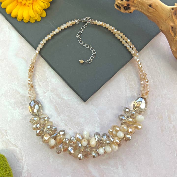 Tear Drop Cluster Necklace Champagne Crystals for wholesale by IST Jewelry