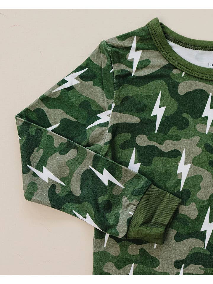 Lucky Panda Kids - Wholesale Sleepwear Set - Kids - Bamboo Two Piece Set | Green Camo Bolts12