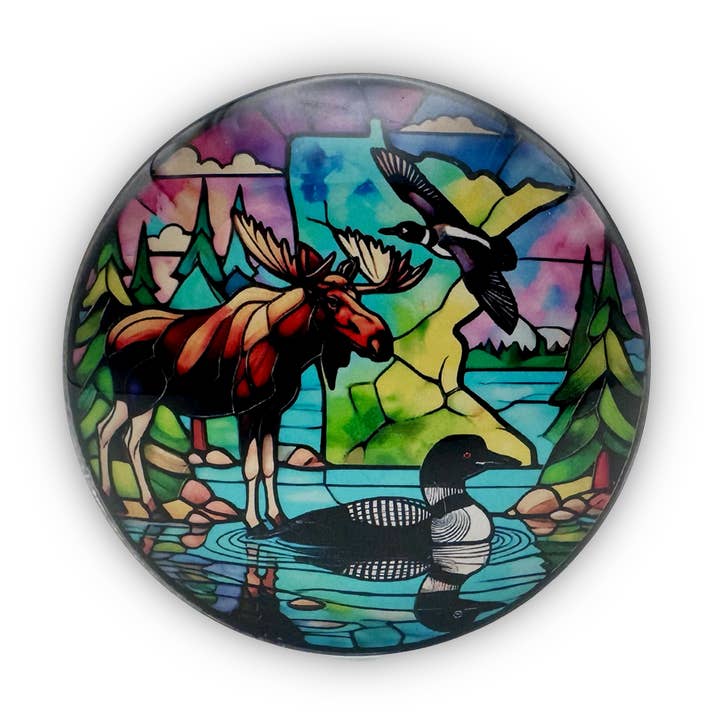 Minnesota Colorful Moose Loon Stained Glass Magnet for wholesale by Token Atelier