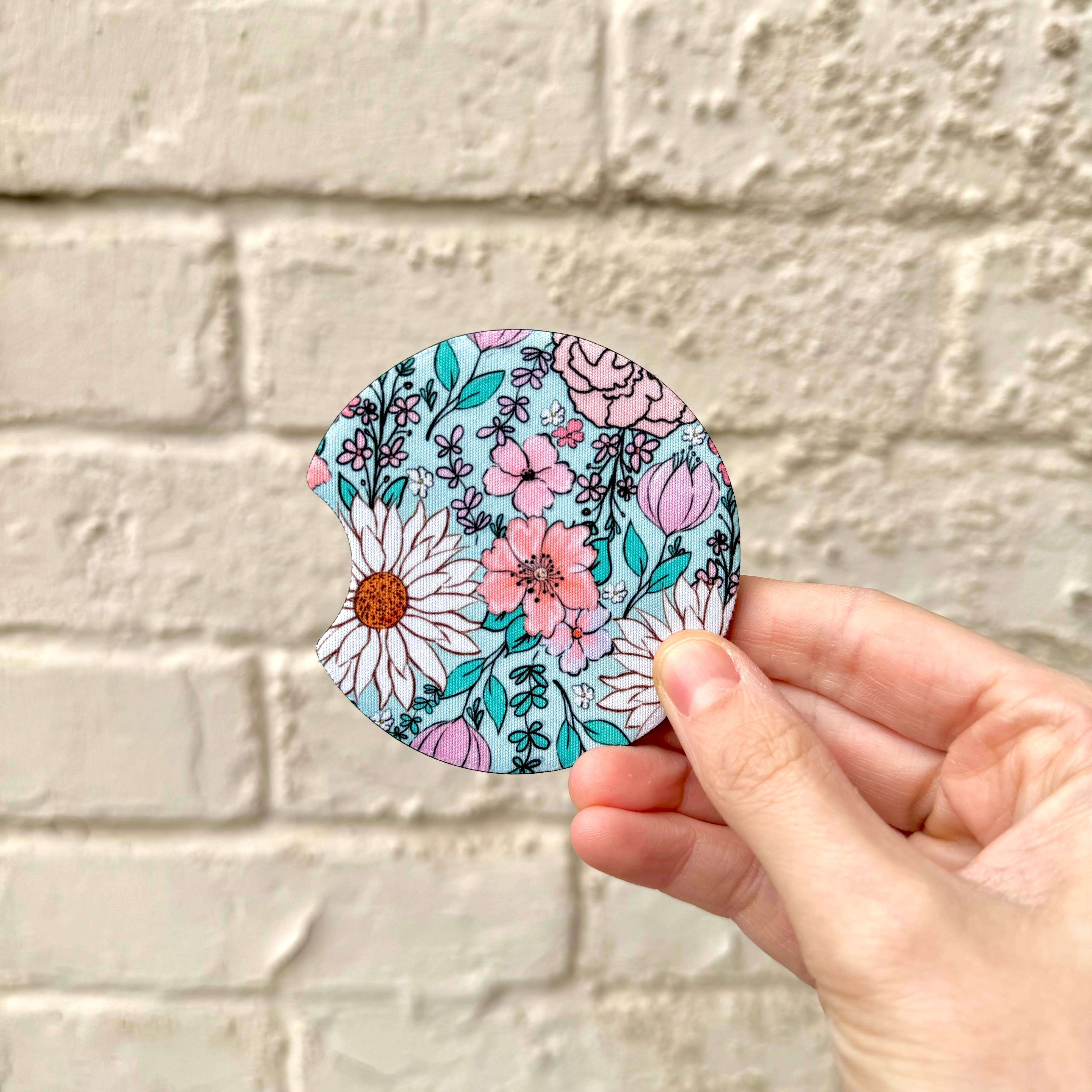 XO Wholesale - Wholesale Car Coaster - Women's - Pink Dog Mom Blue Floral Neoprene Car Coasters0