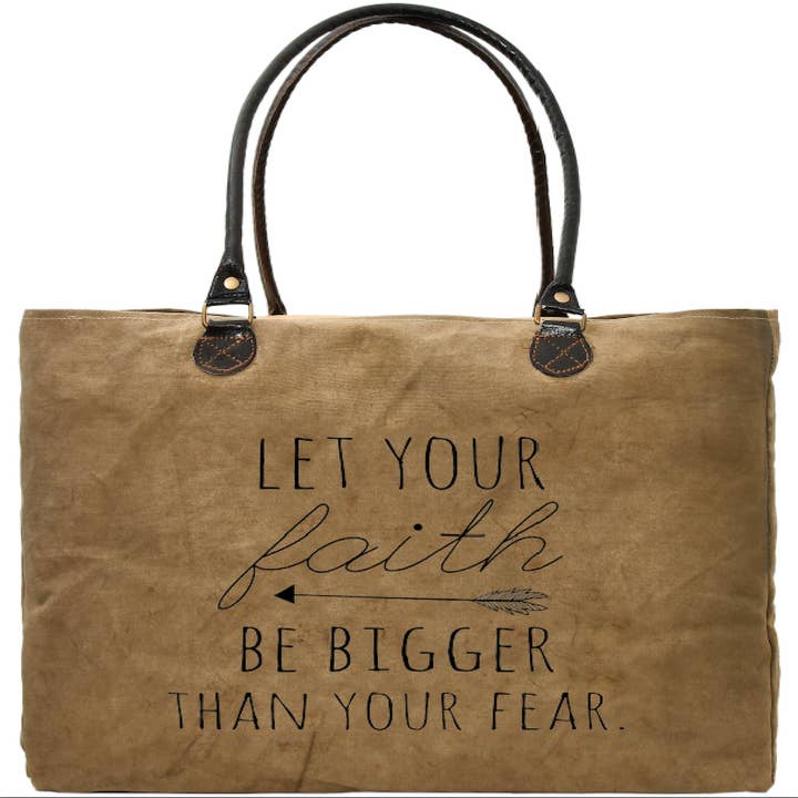 Vintage Addiction - Vente Tote bag – femme - Faith Bigger than Fear Sac de marché pour tente militaire recyclé