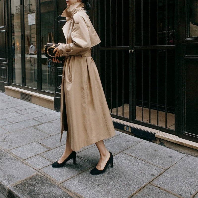 UZ Wholesale Store – wholesale Trenchcoat - Dam – Långärmad enfärgad trenchcoat med slips6