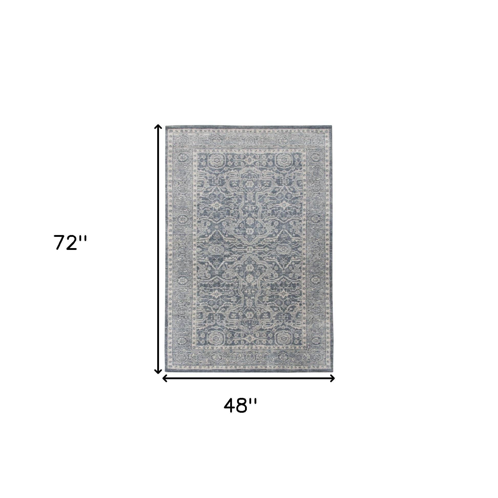 HomeRoots - Wholesale Vloerkleed - 4' x 6' Grijs en Donkergrijs Wol Medaillon Handgeweven Vloerkleed2