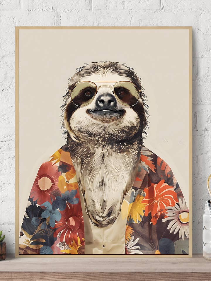 Hippie Sloth Fashion Canvas Wall Art Print for wholesale by Arttique - Artistry Canvas Prints
