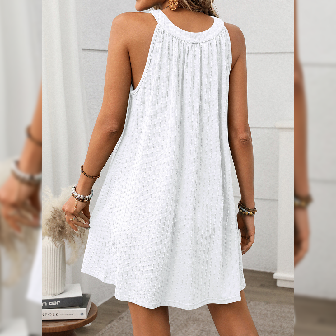 UNISHE - Wholesale Jurk - Dames - Effen Kleur Ronde Hals Halter Losse Mouwloze Jurk MD18219