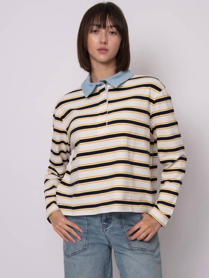 TOP DE GOLA ALTA EM GANGA DE MANGA COMPRIDA NADINE - 57T140S por atacado de RD Style