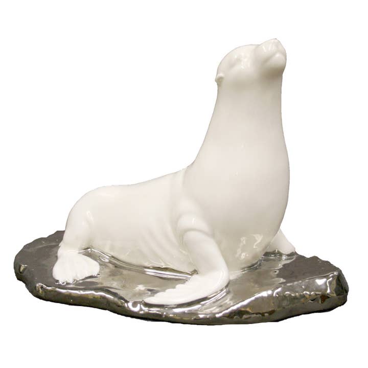 White Ceramic Sea Lion for wholesale by Modern Coastal by Contrast Inc.