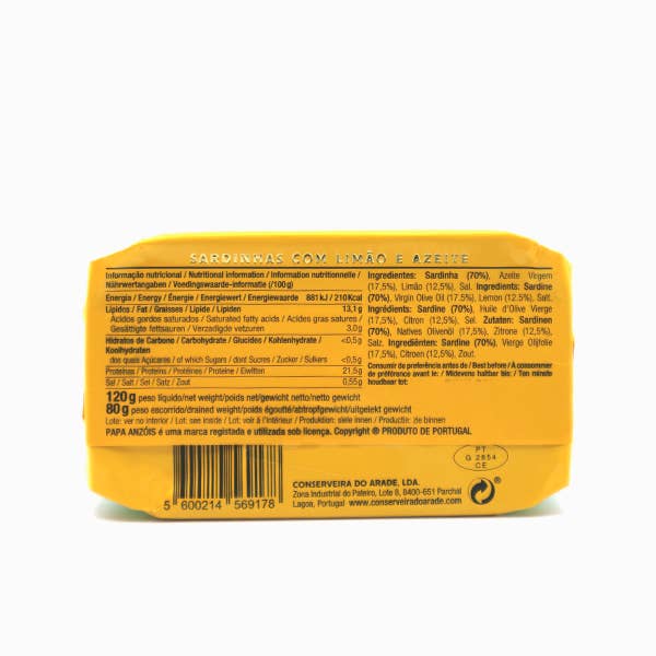 Conserveira do Arade - Wholesale Tinned Fish - Sardines with Lemon and Olive Oil (Papa Anzóis)