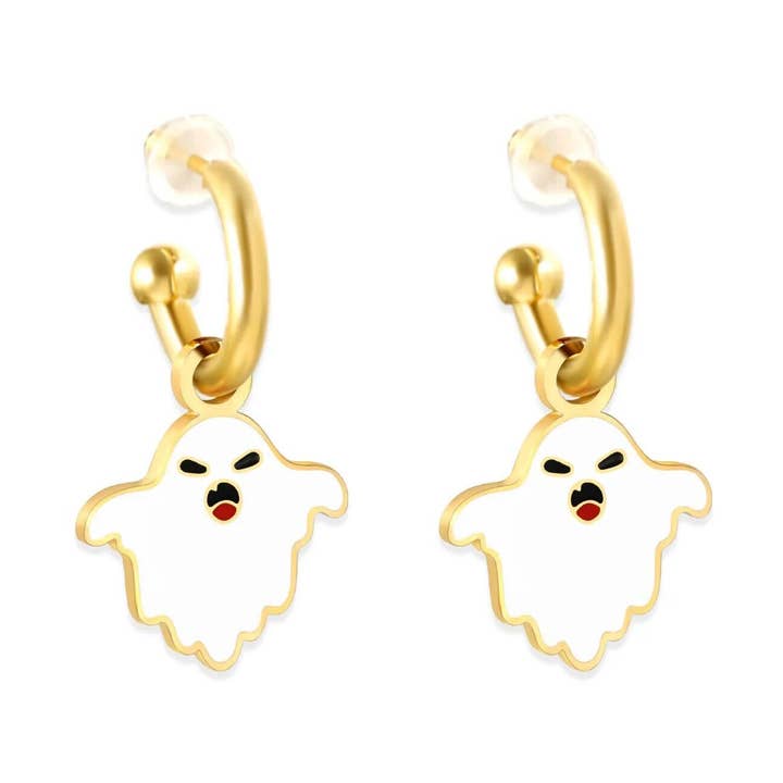 Créoles Huggie à breloques « Scary » Ghost pour la vente par EB and Co.