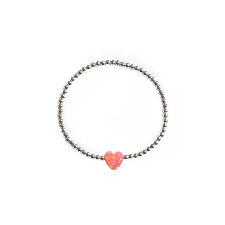 Silver Pink Heart Bead Bracelet for wholesale by Callie Lee ®️