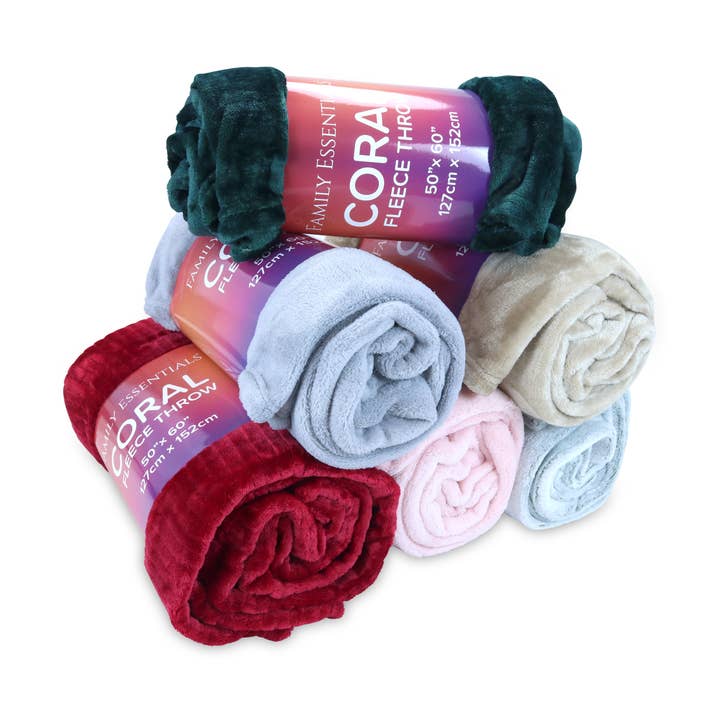 Arkwright Home - Wholesale Throw Blanket - Coral Fleece Throw Blankets, Assorted Colors, 50x60