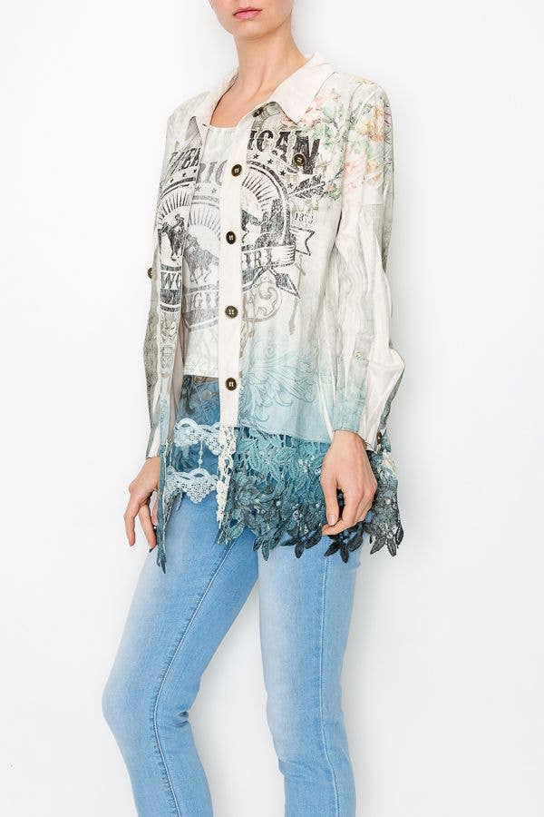 Faux Suede Button-Up Jacket With Lace Trimming – 4539IV/AMERICAN COWGIRL for wholesale on Faire1