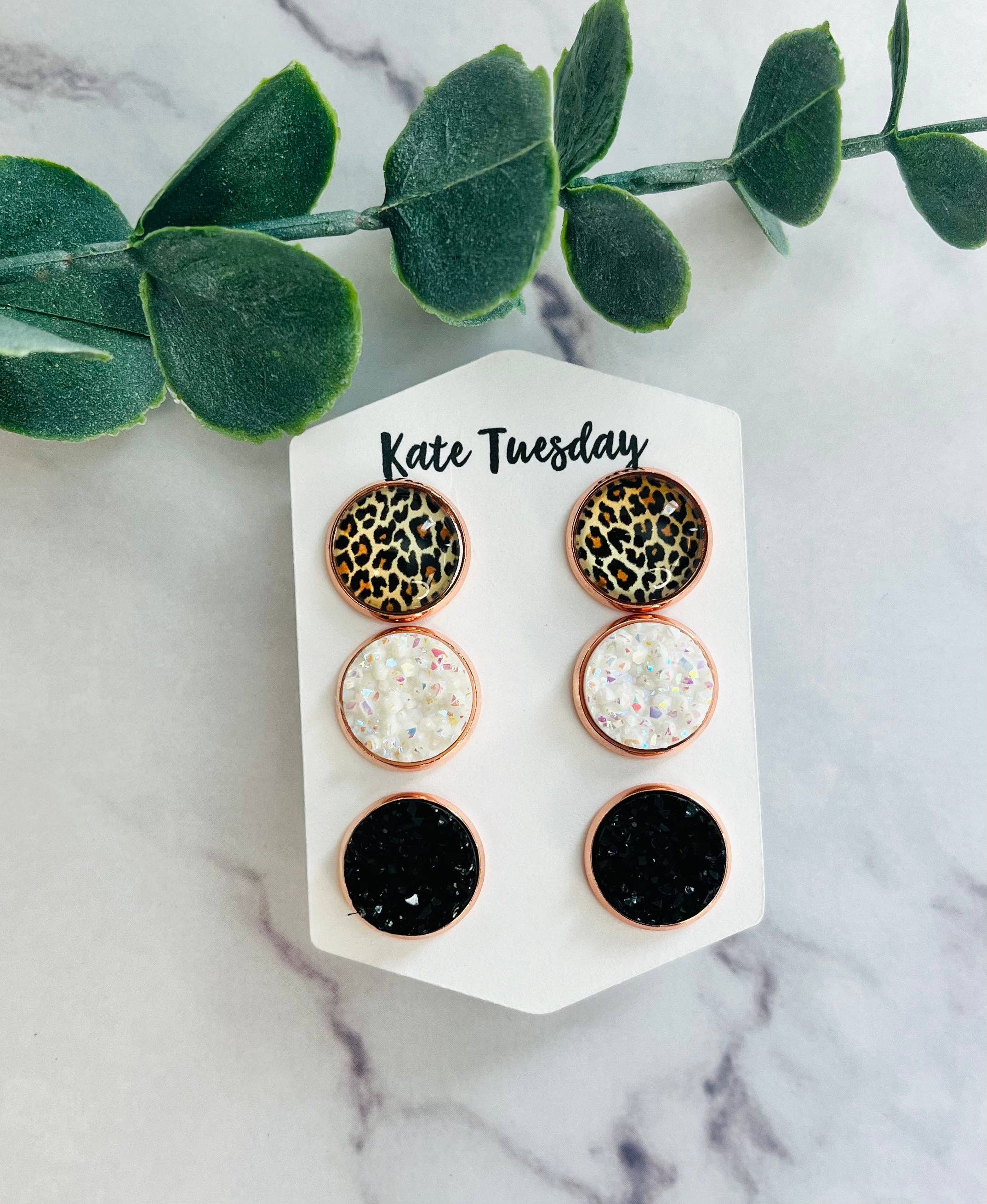 Kate Tuesday Jewelry - Wholesale Jewelry Set - Jungle Gal Cheetah Glitter Druzy Triple Set0