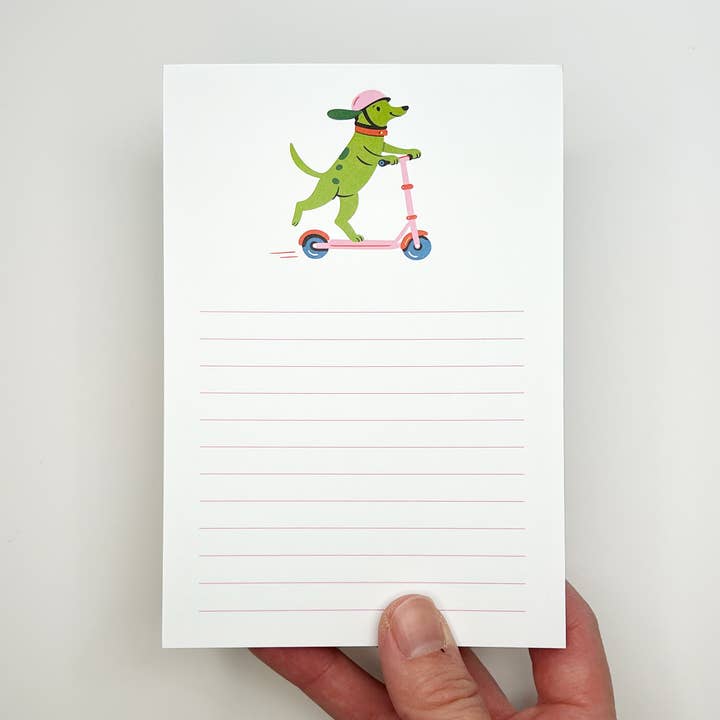 Sungy Side Up - Wholesale Notepad - Dog on Scooter Notepad – Lined Memo Pad for Dog Lovers
