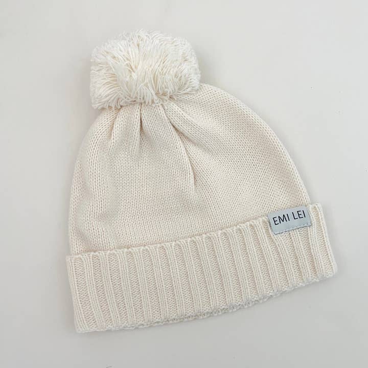 Toddler Pom Beanie - Cream for wholesale by Emi Lei