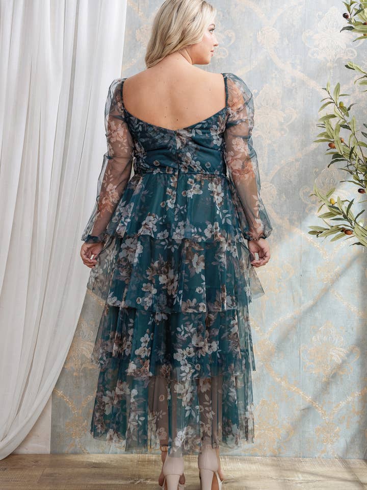 Rosemore Couture - Wholesale Dress - Women's - PLUS SIZE FLORAL PRINT PLEATED MIDI DRESS 15