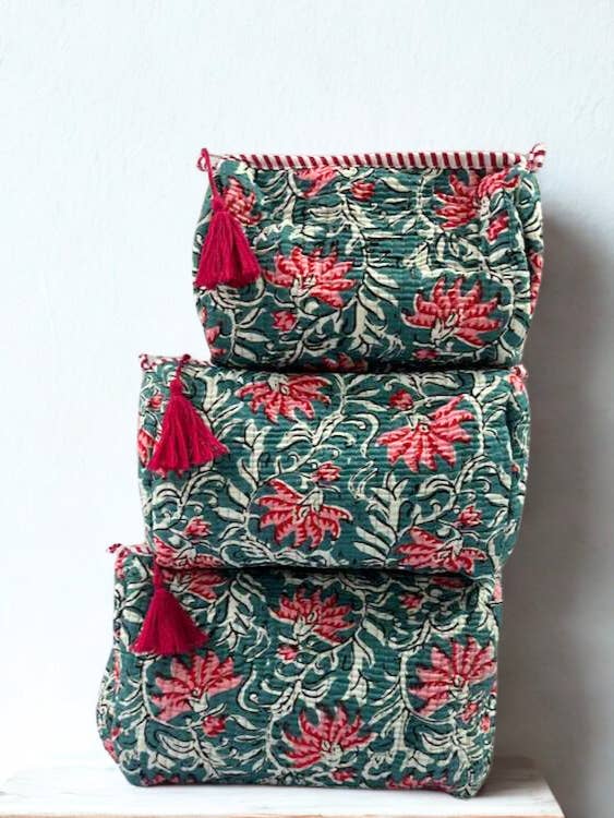 Block Print Toiletry Travel Bag ~ Garden for wholesale by Devi Shop