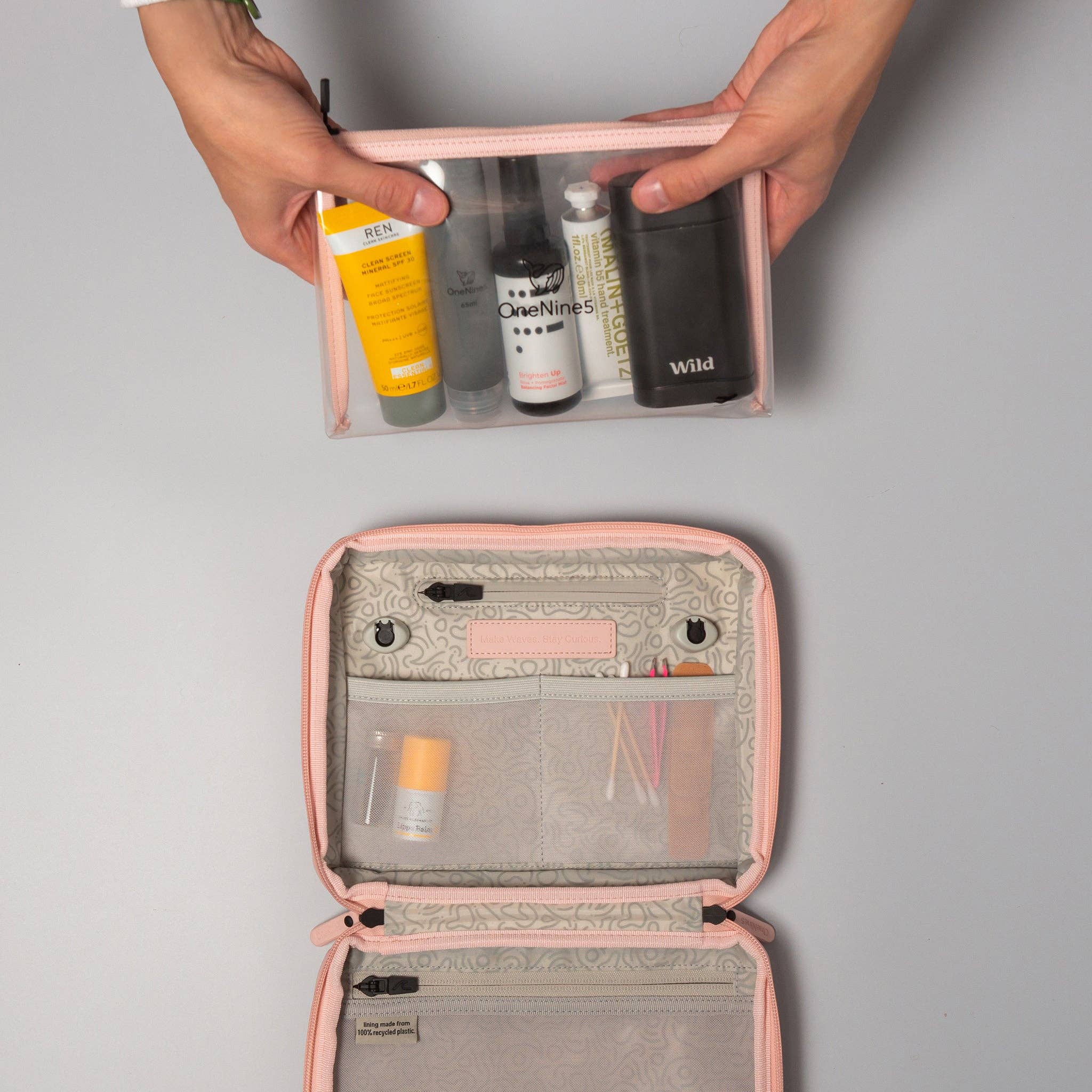 OneNine5 - Wholesale Toiletry Bag - Women's - Eco Travel Wash Bag, Komodo Pink2