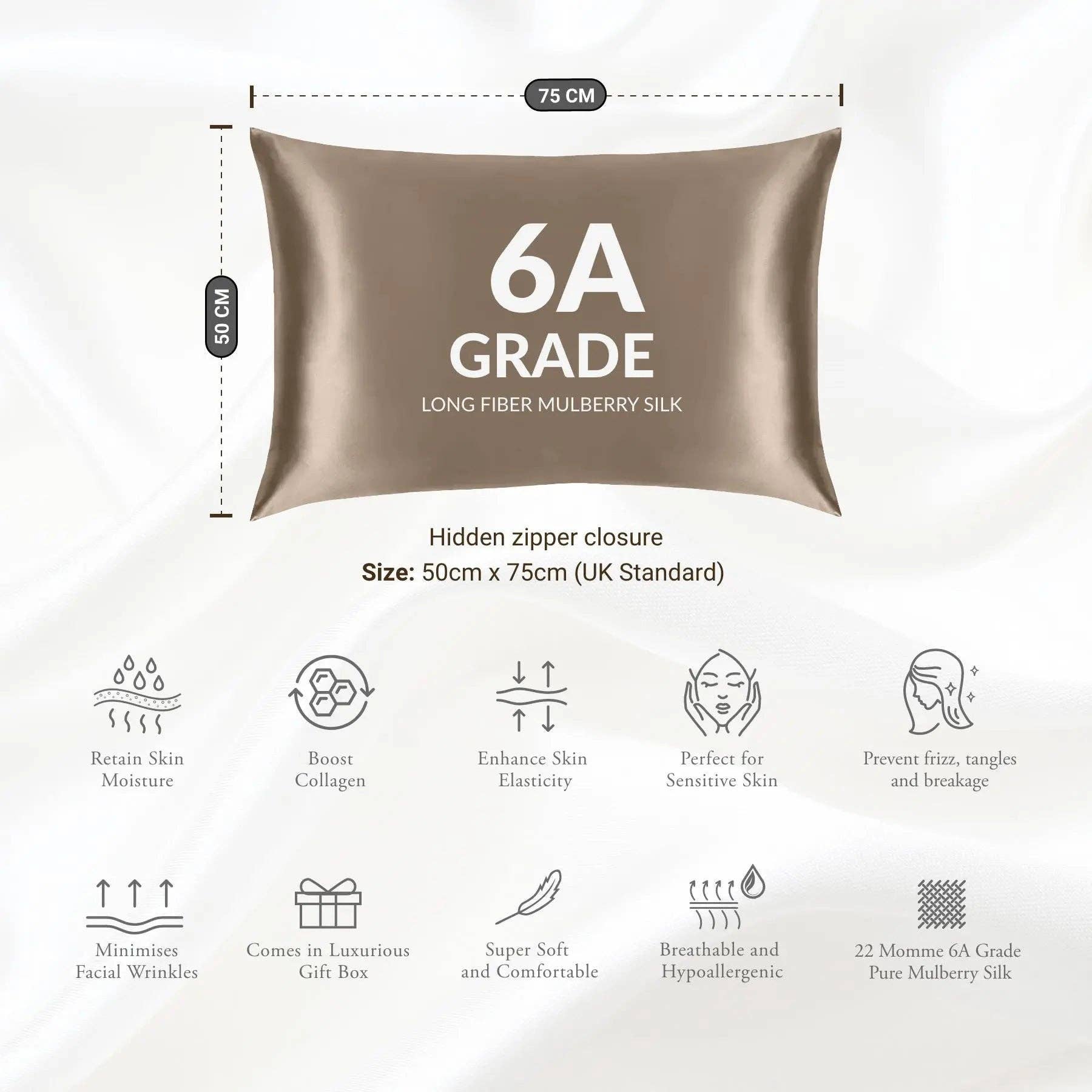 SilkSleek® - Wholesale Bedding Pillowcase/Sham - Taupe Silk Pillowcase9