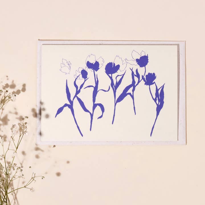 Dancing tulips greetings card for wholesale by Verity Burton