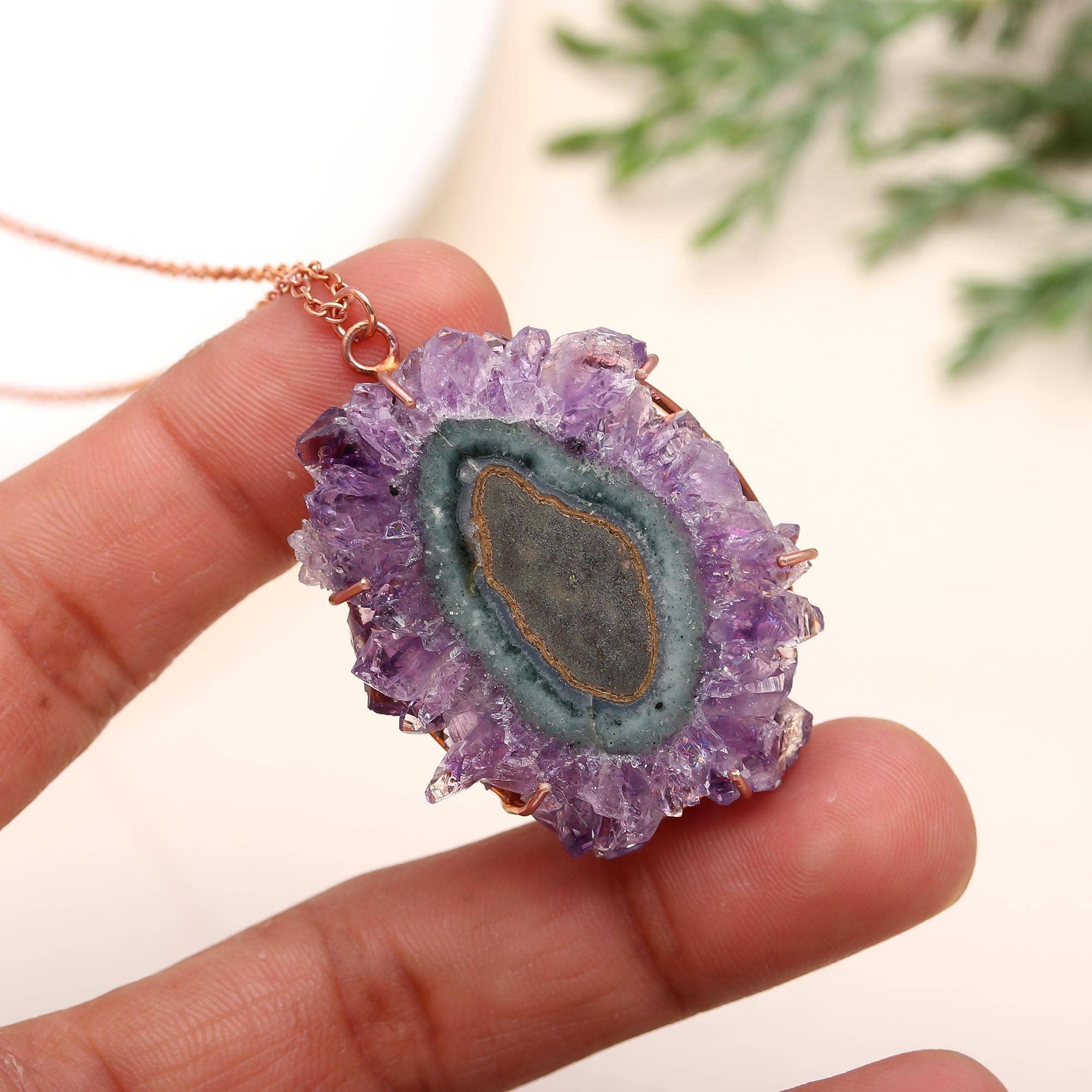 AG 925 JEWELLERY - Wholesale Pendant/Charm Necklace - 925 Sterling Silver Amethyst Druzy Stalactite Necklace2