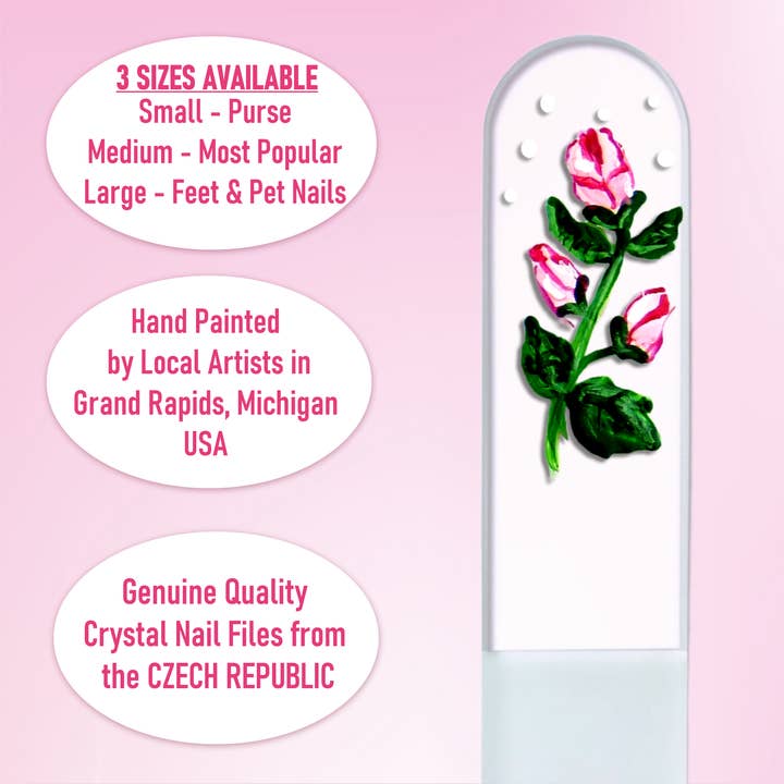 Classy Nail Files – wholesale Nagelfil – Rosenknoppar Rosa Blomma Gåva Handmålad Kristallnagelfil5