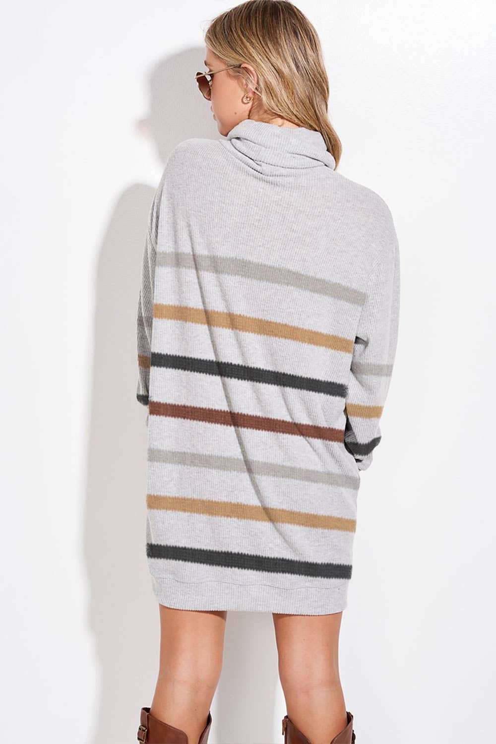 Phil Love - Vente Robe – femme - T913G9925A - Robe tunique rayée à col roulé5