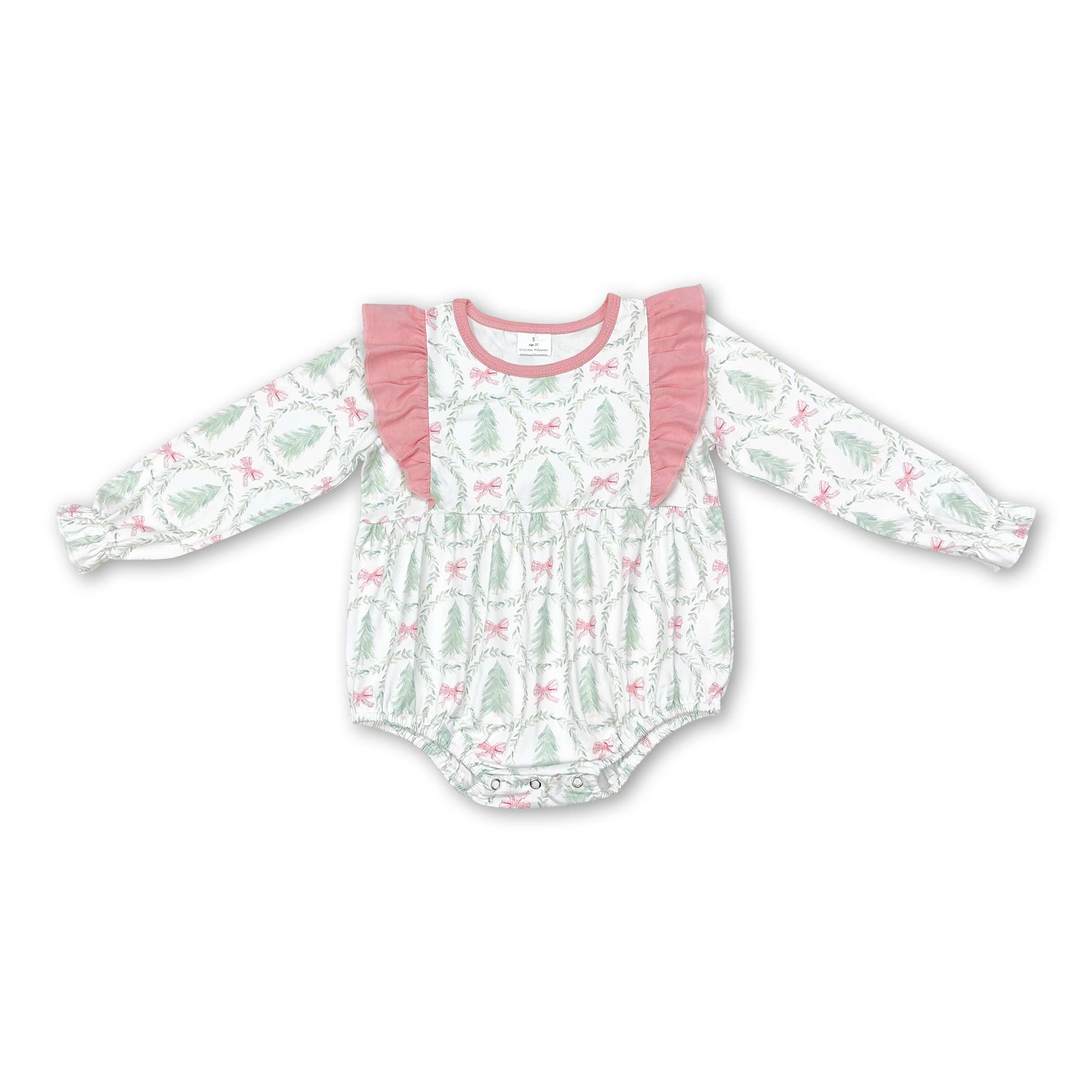 Yawoo Garments - Wholesale Dress - Kids - Pink long sleeves Christmas tree bow baby girls dresses1