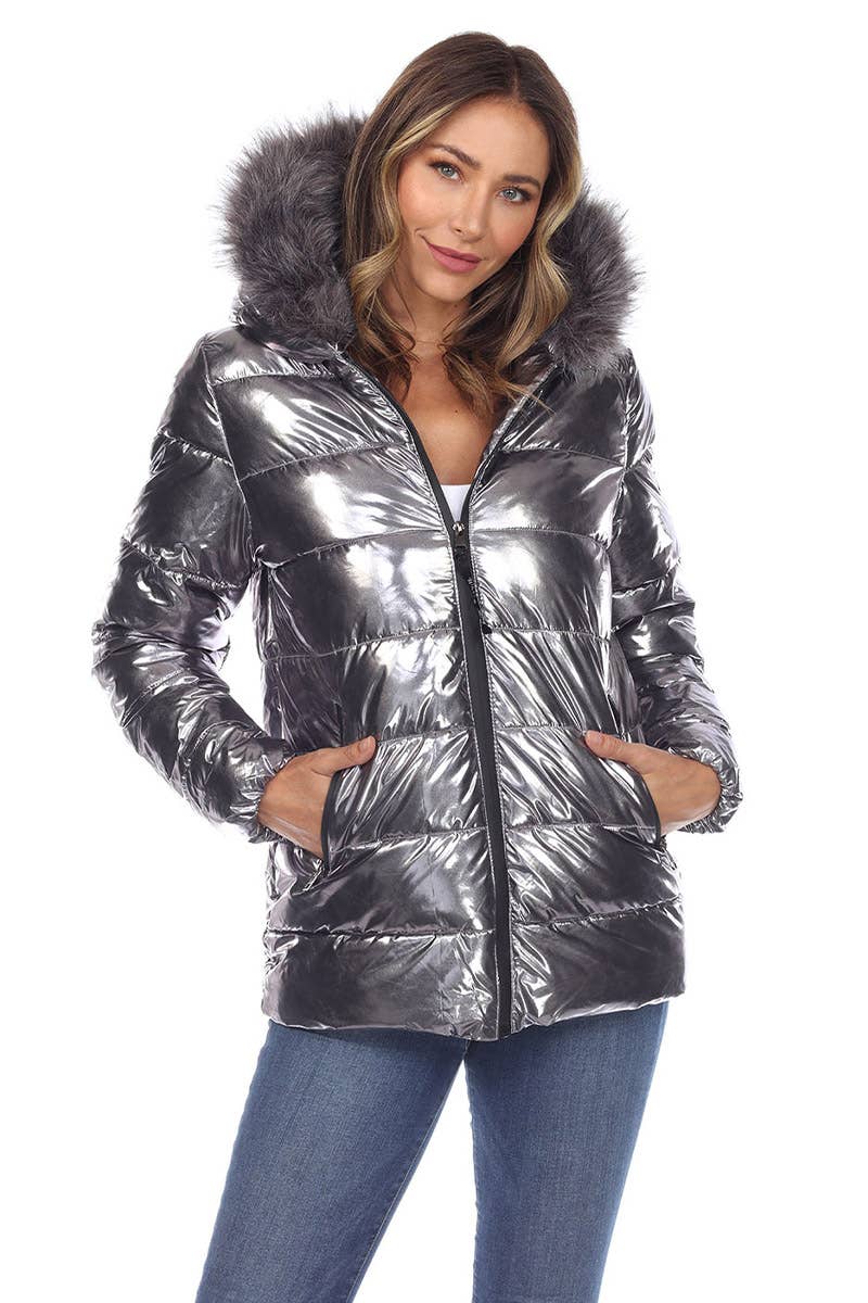 WHITE MARK - Wholesale Puffer Jacket - Women's - Women's Metallic Puffer Coat with Hoodie18