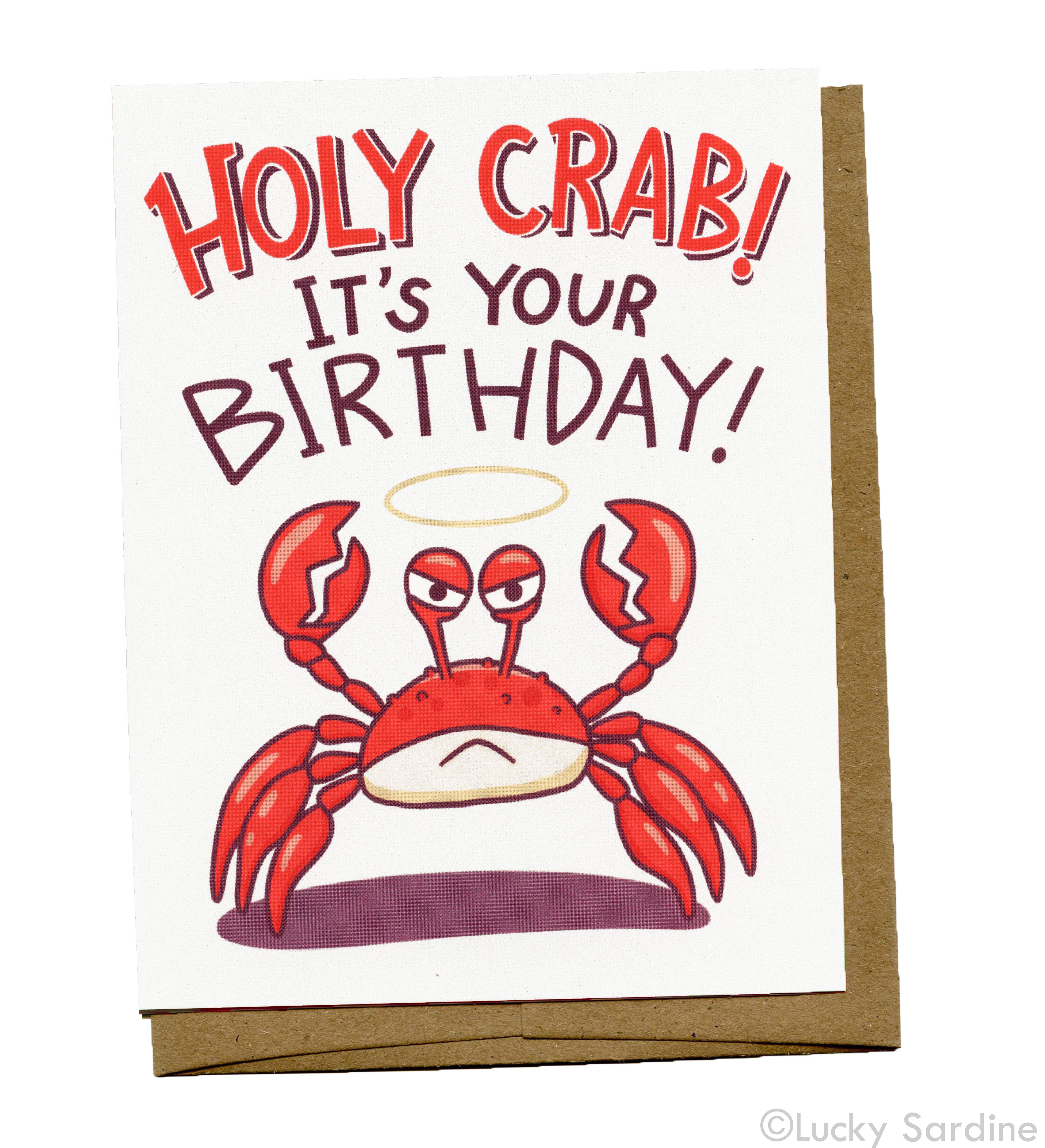 Lucky Sardine - Wholesale Birthday Card - Holy Crab Birthday, Funny Crabby Angel Card1