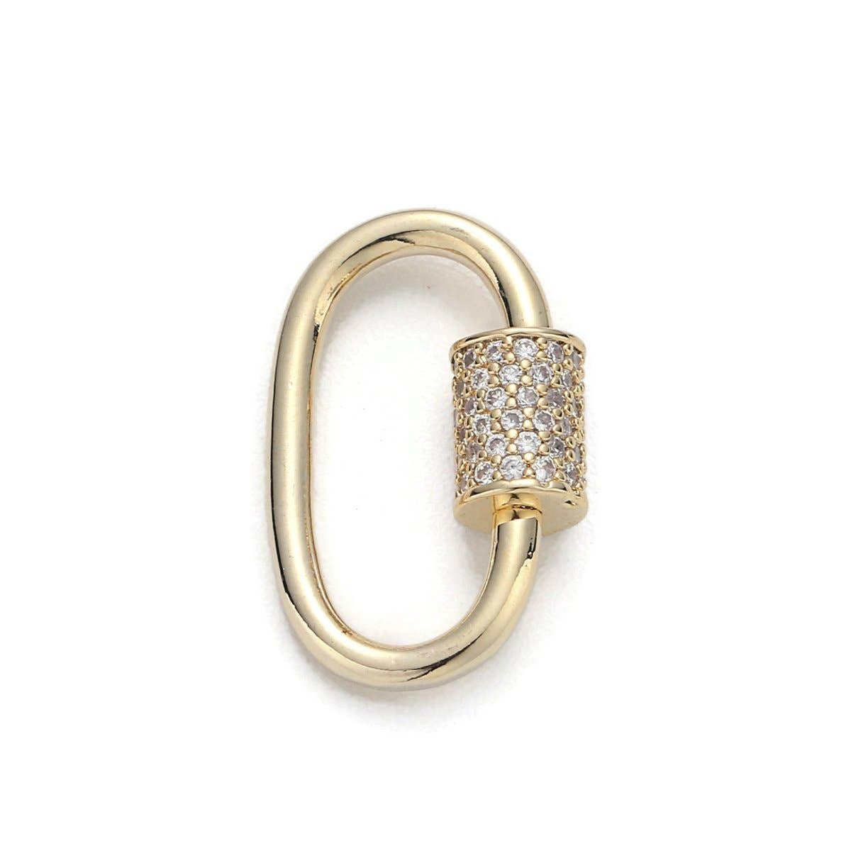 Aim Eternal - Wholesale Clasp - 1pc Carabiner Screw  Clasp, Screw Clasp Oval, Interlocking Oval Clasp, Pave Oval Shaped Clasps, Gold and Silver Color Option0