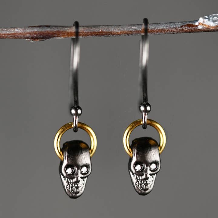 Hematite Skulls w/ Crystal Eyes Earrings for wholesale by KBD Studio