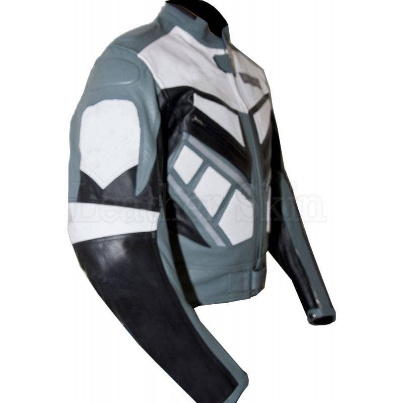 Leather Skin Shop – Engroshandel Jakke - Unisex – Grå hvid Biker ægte læderjakke1