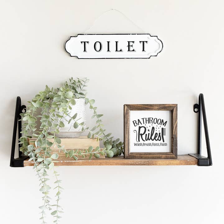 Badezimmer-Regeln Waschbürste Floss Flush Badezimmer Holzschild für den Großhandel von Rising Tide Vintage