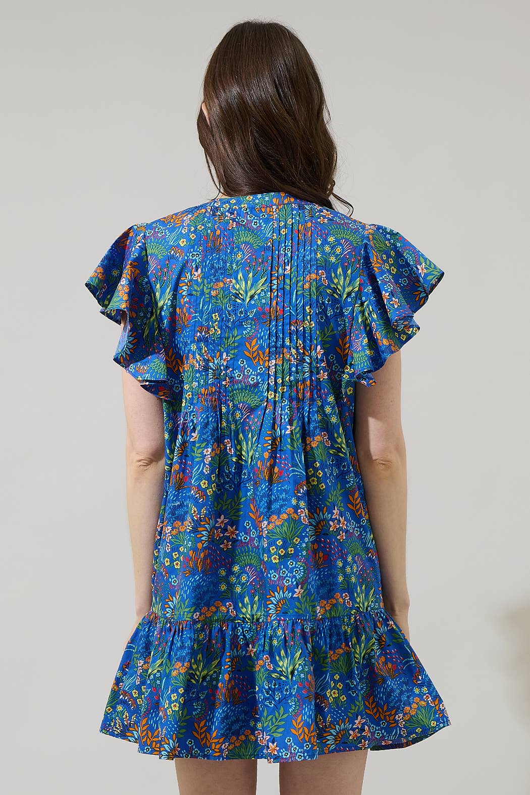 COBALT COMBO Ruya Floral Lizzy Pleated Ruffle Mini Dress for wholesale on Faire1