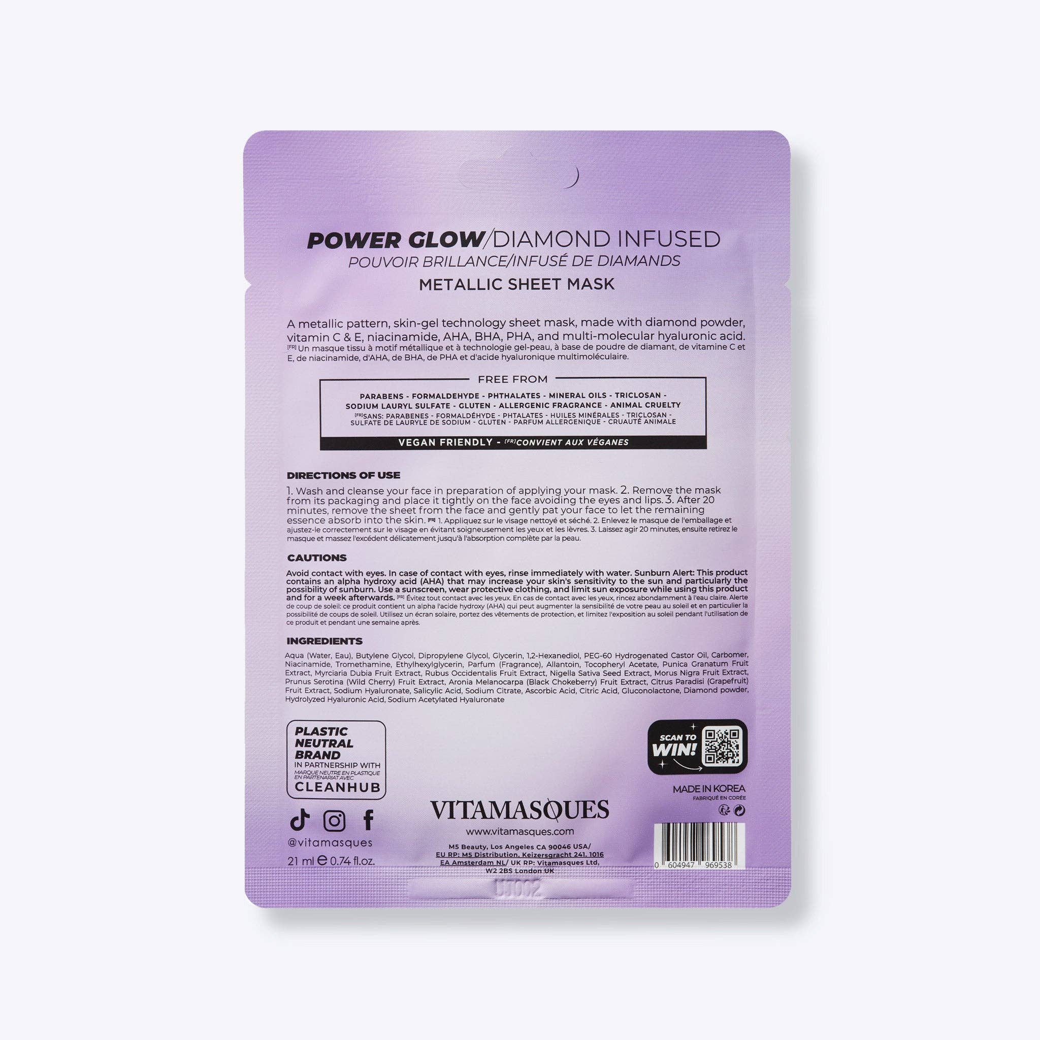 Vitamasques US - Wholesale Skincare Face Mask - Power Glow Diamond Infused Metallic Face Sheet Mask 💎3