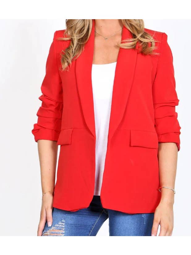 Kurt Muller - Wholesale Blazer - Women's - Oversized Rouched Sleeve Blazer